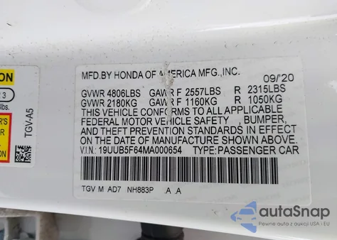 2021 Acura Tlx Advance Package из США, поврежденный, VIN 19UUB5F64MA000654